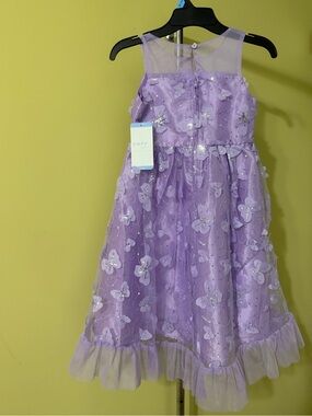 Rare Editions Lavender Floral Appliqué Tulle Dress